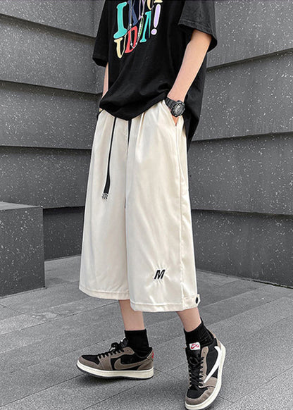 Stylish Beige Pockets Drawstring Crop Pants Summer
