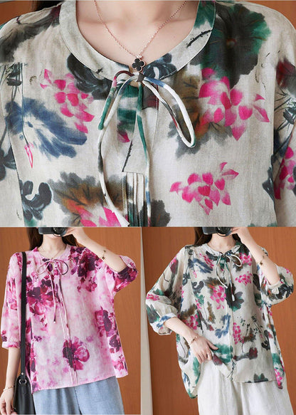 Stylish Beige Print Tie Shirts Summer Cotton