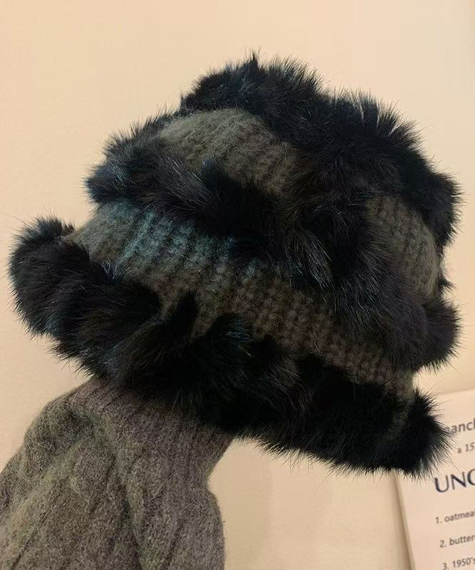 Stylish Beige the Rabbit Wool Patchwork Bucket Hat