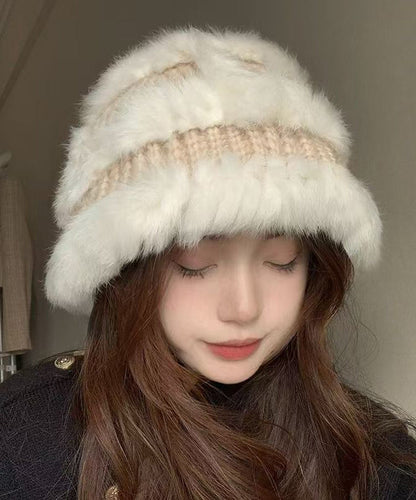 Stylish Beige the Rabbit Wool Patchwork Bucket Hat
