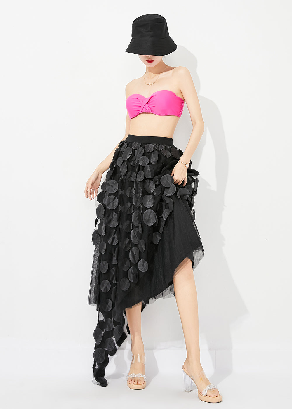 Stylish Black Asymmetrical Exra Large Hem Tulle a Line Skirts Summer