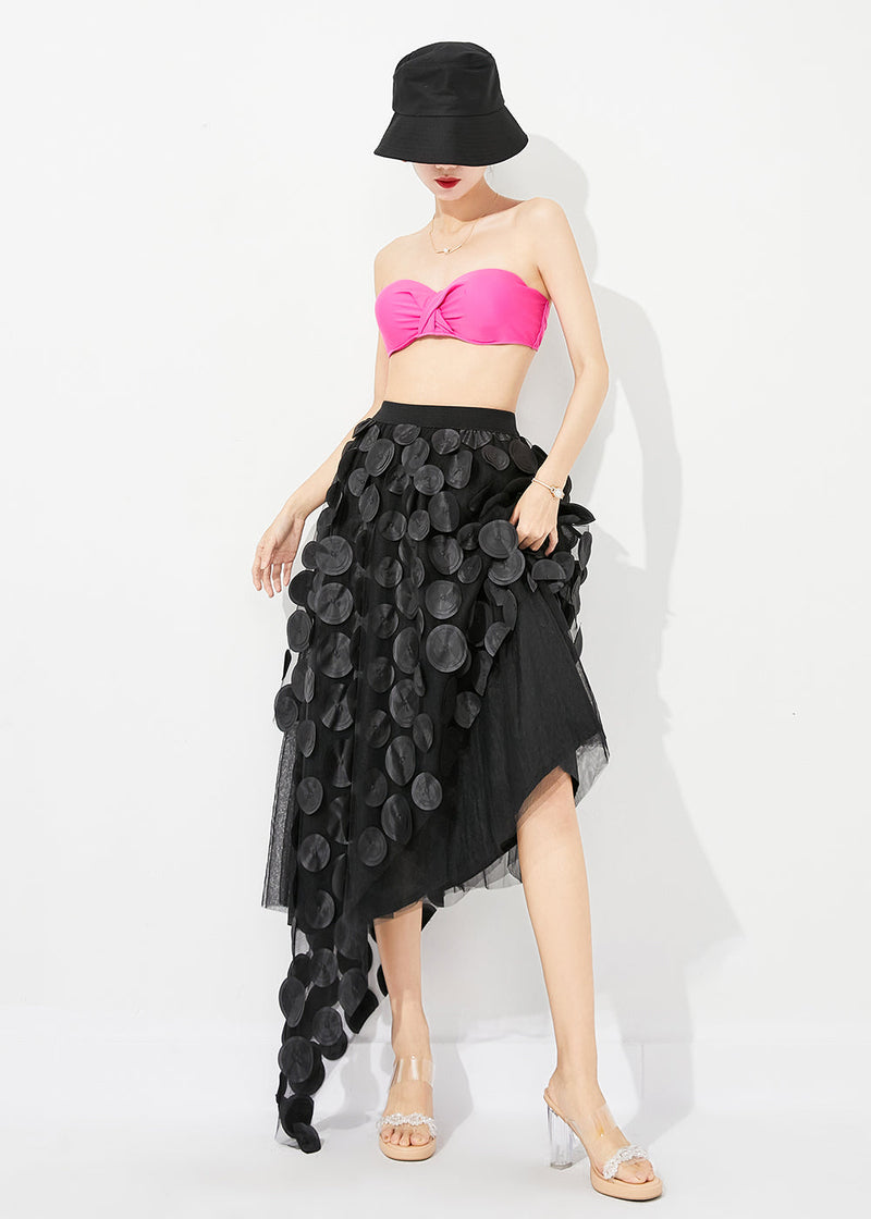 Stylish Black Asymmetrical Exra Large Hem Tulle a Line Skirts Summer