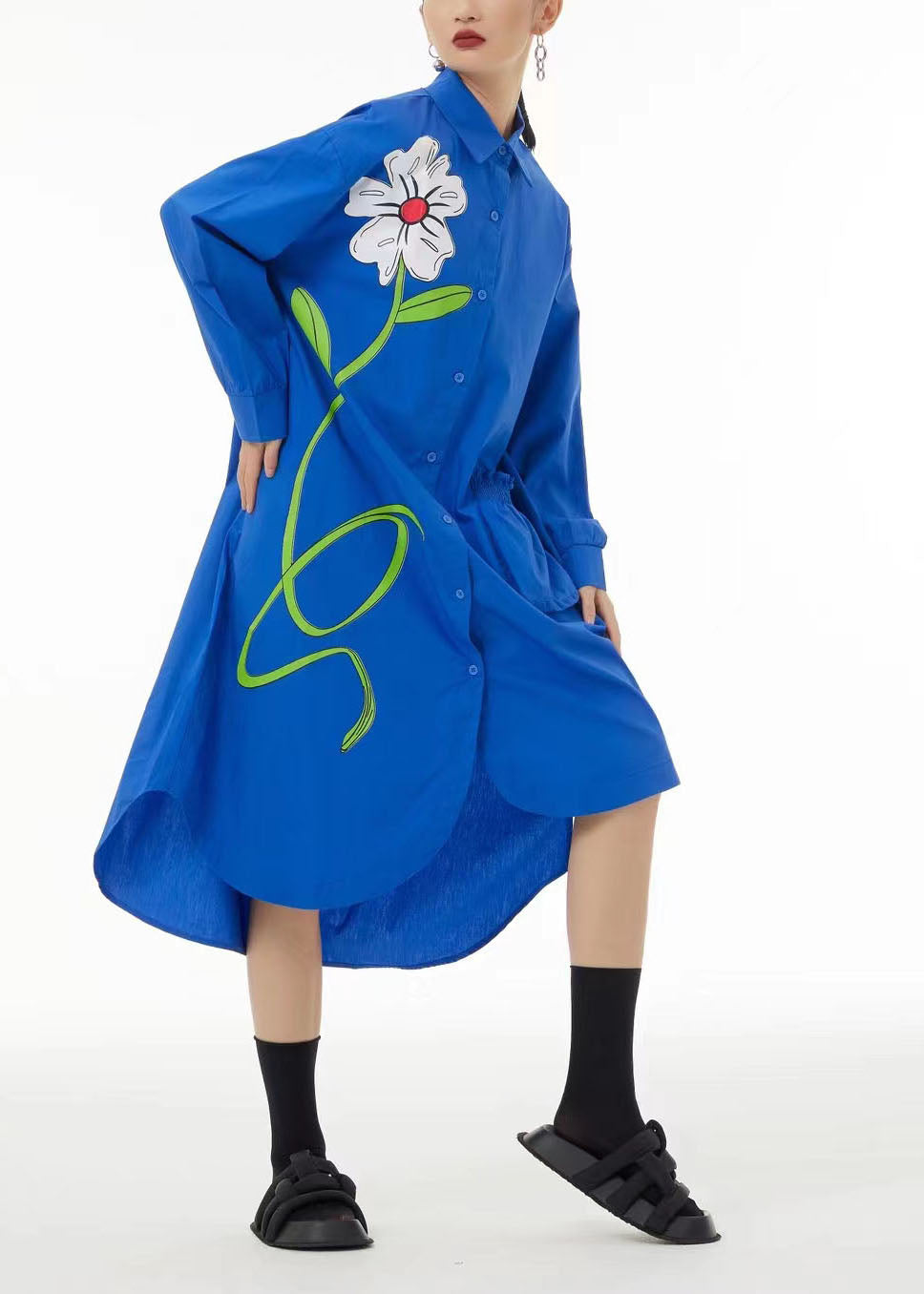 Stylish Black Asymmetrical Pocket Cotton Vacation Dresses Spring