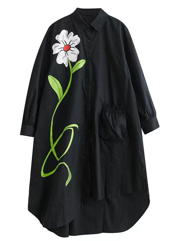 Stylish Black Asymmetrical Pocket Cotton Vacation Dresses Spring