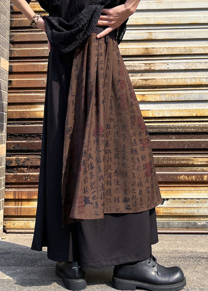 Stylish Black Asymmetrical Pockets Print Cotton Pants Summer