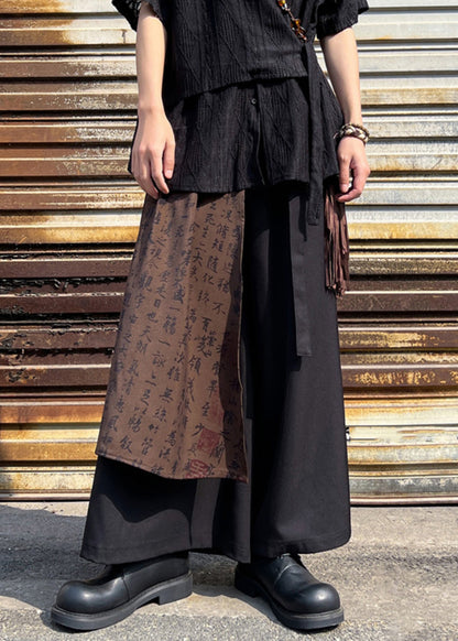 Stylish Black Asymmetrical Pockets Print Cotton Pants Summer