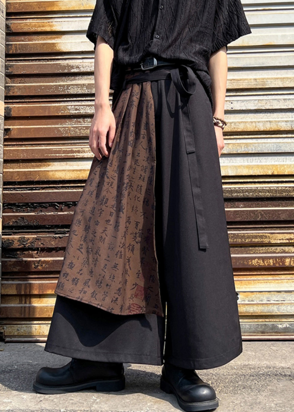 Stylish Black Asymmetrical Pockets Print Cotton Pants Summer