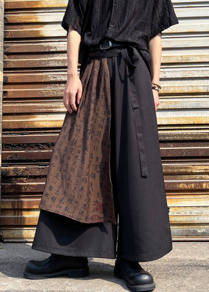 Stylish Black Asymmetrical Pockets Print Cotton Pants Summer