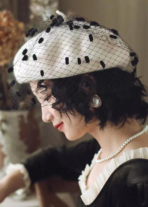 Stylish Black Autumn and Winter Woolen Tulle Beret Hat