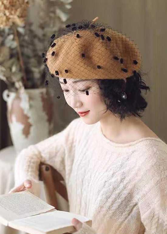 Stylish Black Autumn and Winter Woolen Tulle Beret Hat