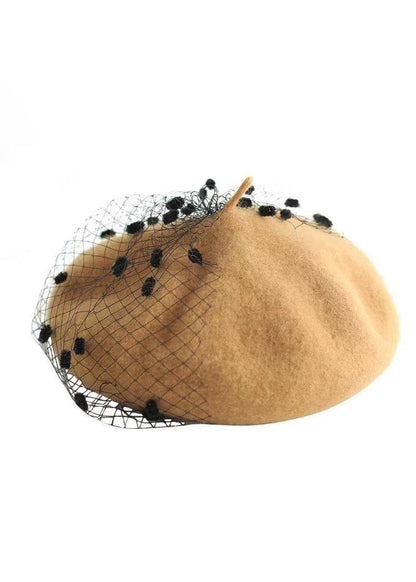 Stylish Black Autumn and Winter Woolen Tulle Beret Hat