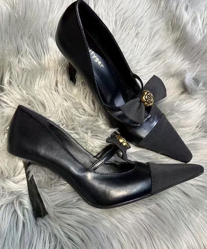Stylish Black Bow Splicing Stiletto High Heels
