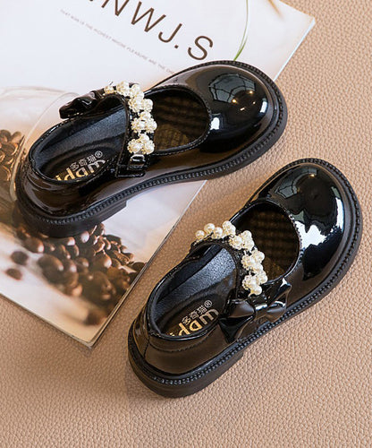 Stylish Black Buckle Strap Nail Bead Kids Loafer Shoes