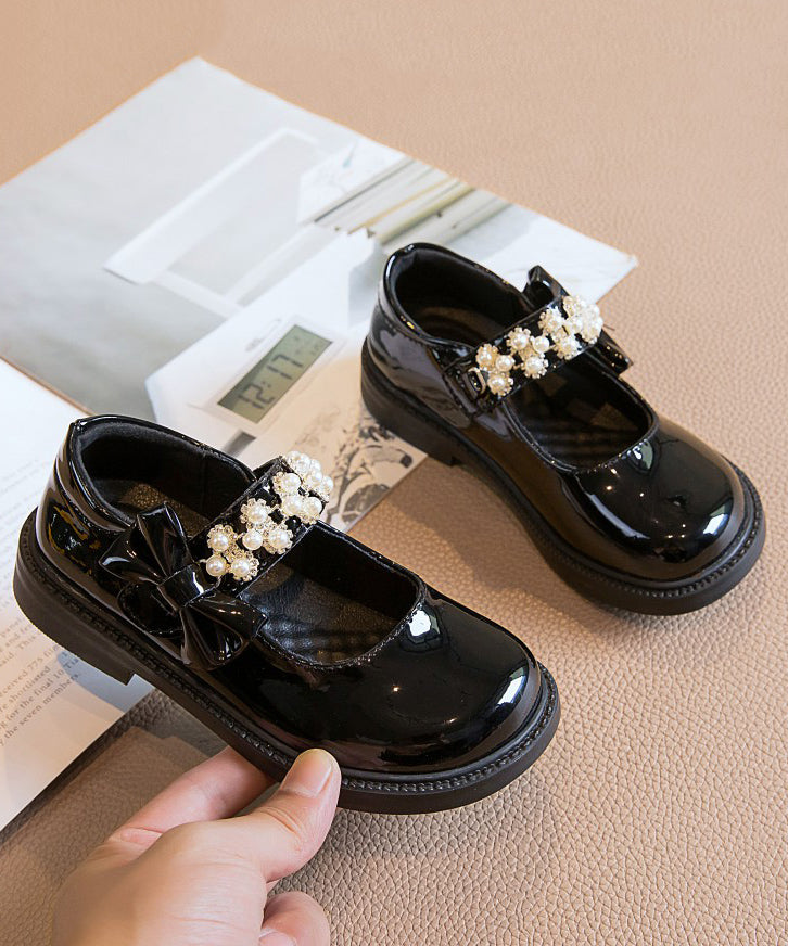 Stylish Black Buckle Strap Nail Bead Kids Loafer Shoes