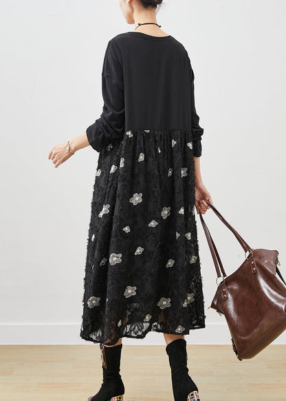 Stylish Black Exra Large Hem Cotton Maxi Dresses Spring