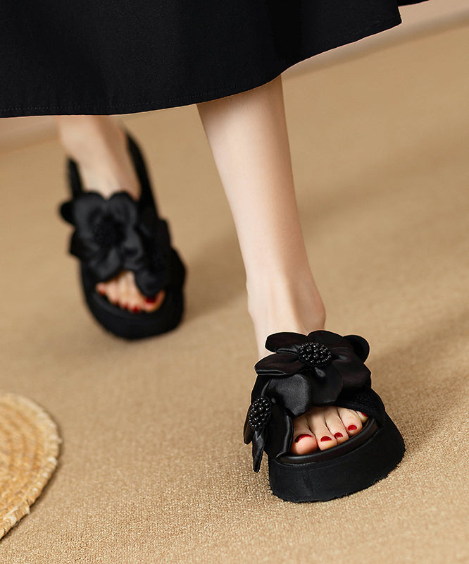 Stylish Black Splicing Platform Slide Sandals