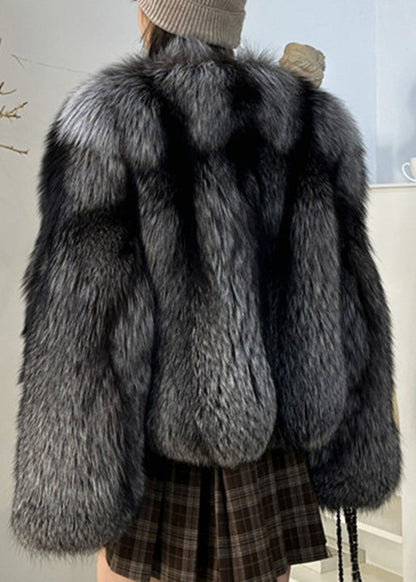 Stylish Black Grey Leather and Fur Coats Spring