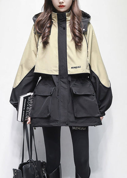 Stylish Black Hooded Pockets Warm Fleece Parka Winter