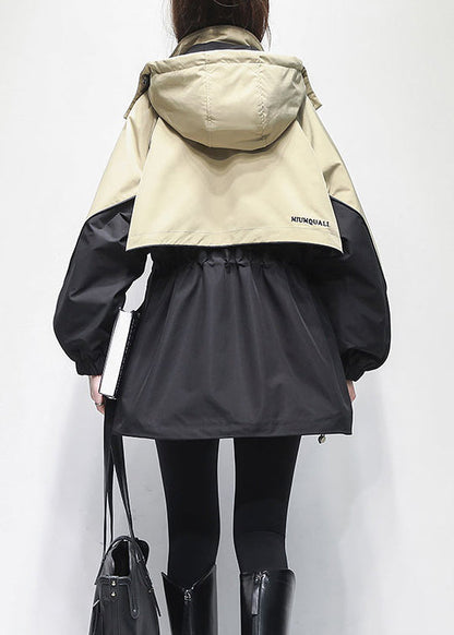Stylish Black Hooded Pockets Warm Fleece Parka Winter