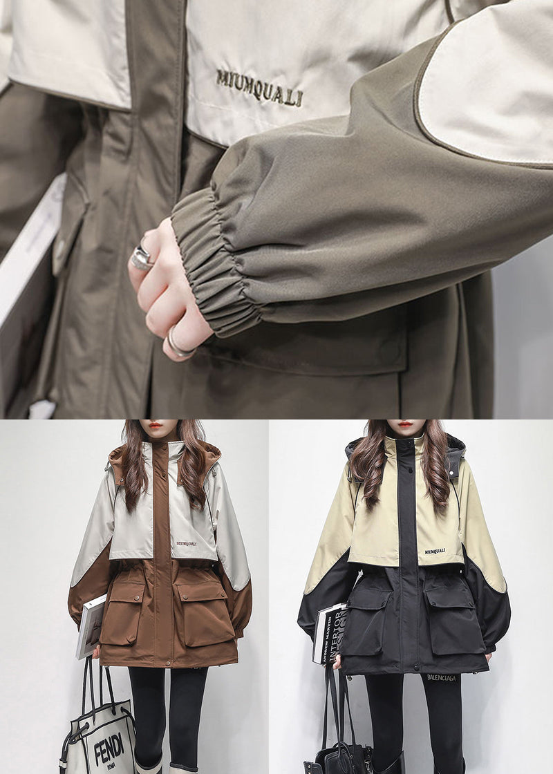 Stylish Black Hooded Pockets Warm Fleece Parka Winter