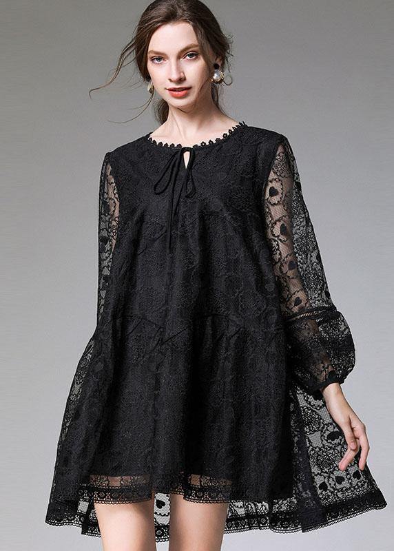 Stylish Black Loose Embroideried Spring Long Sleeve Dress
