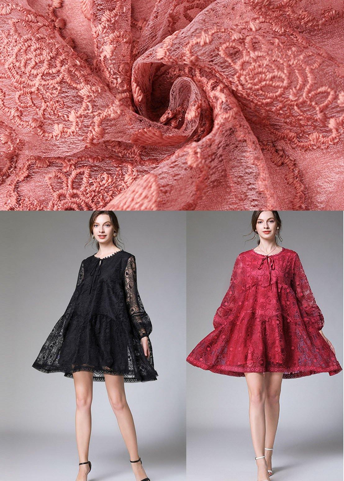 Stylish Black Loose Embroideried Spring Long Sleeve Dress
