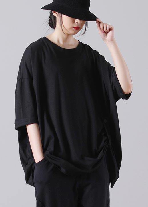 Stylish Black O-neck Cotton Top Summer