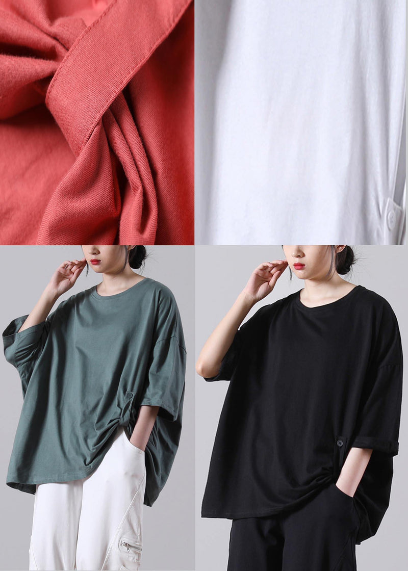 Stylish Black O-neck Cotton Top Summer
