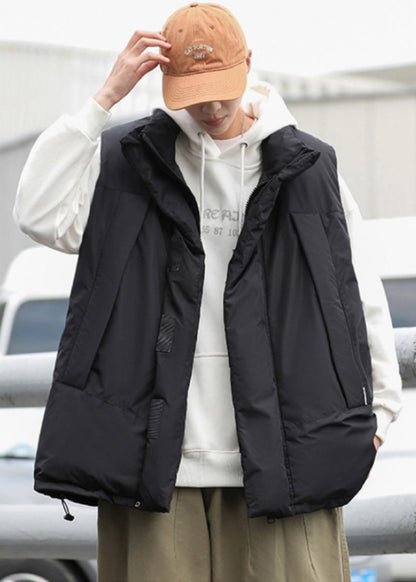 Stylish Black Oversized Drawstring Fine Cotton Filled Puffer Vests Winter