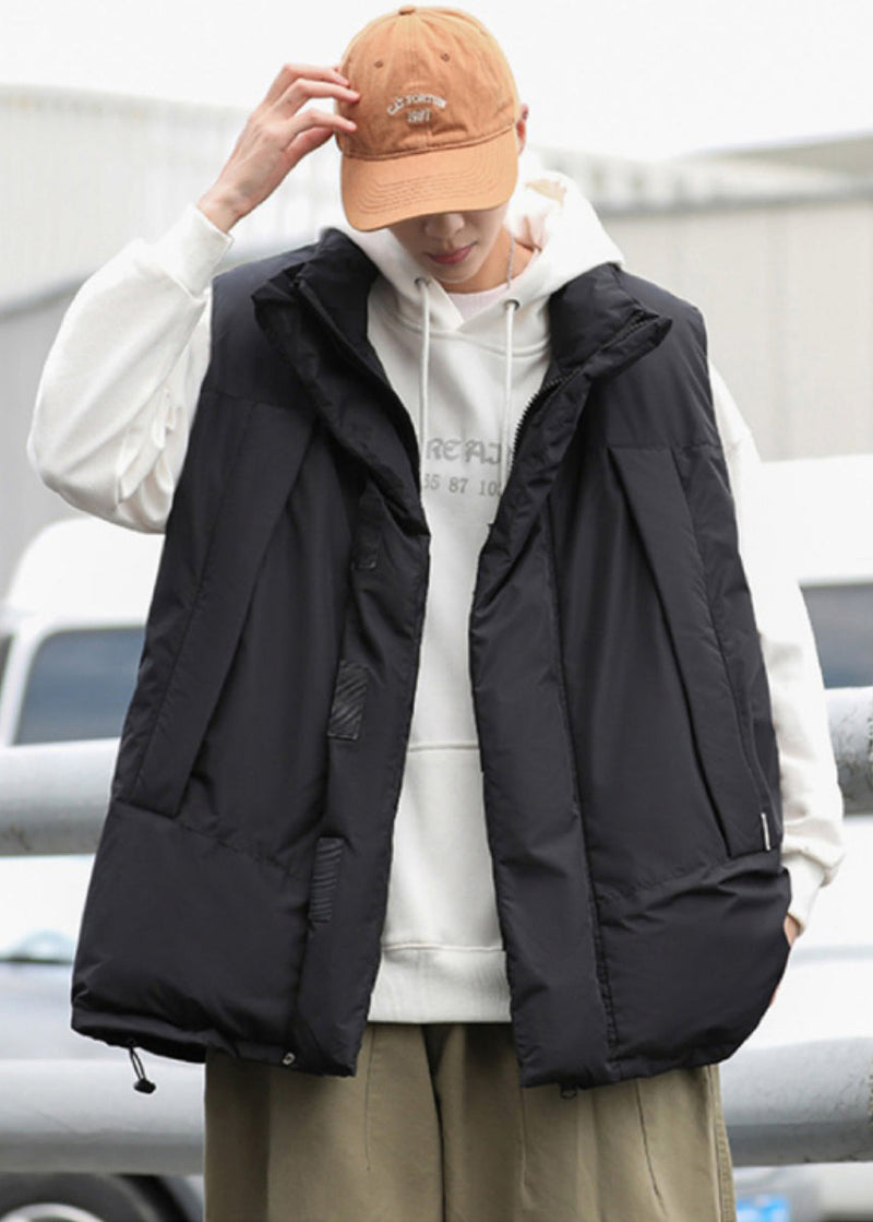 Stylish Black Oversized Drawstring Fine Cotton Filled Puffer Vests Winter