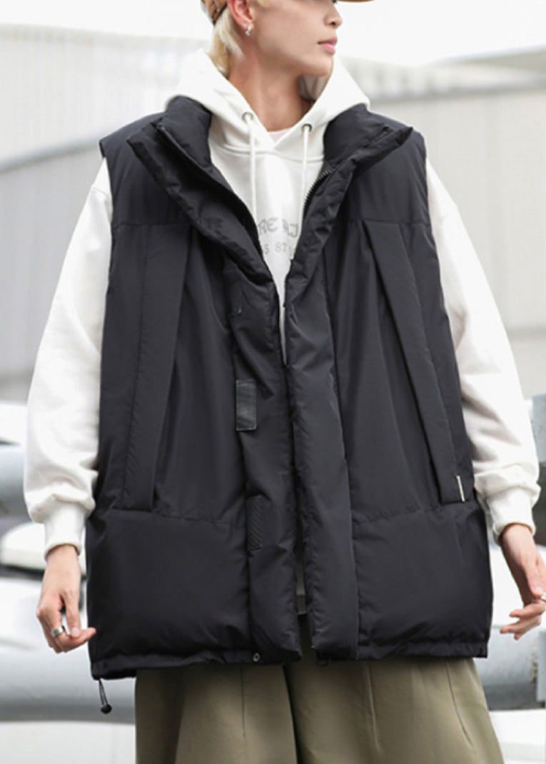 Stylish Black Oversized Drawstring Fine Cotton Filled Puffer Vests Winter