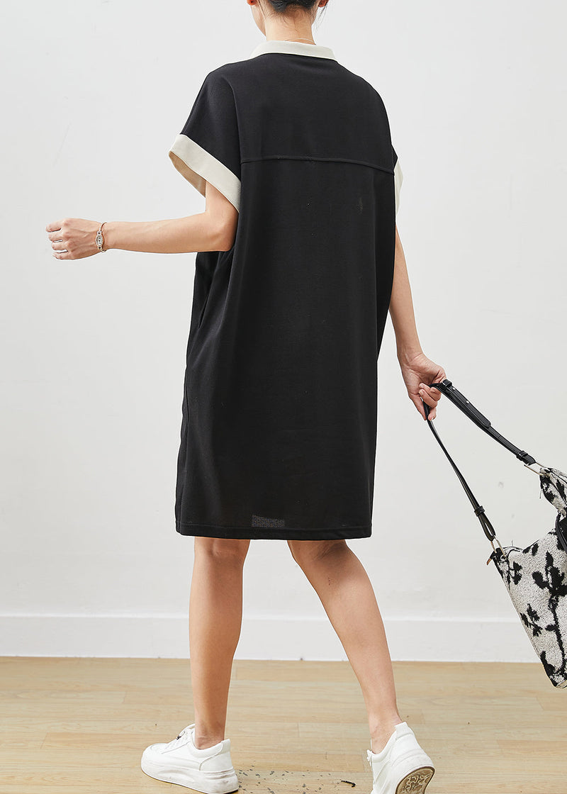 Stylish Black Oversized Pockets Cotton Pullover Dress Summer