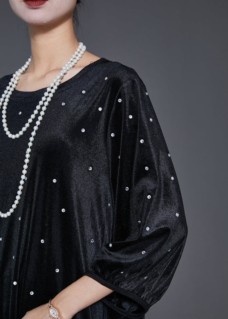 Stylish Black Oversized Zircon Silk Velour Dress Bracelet Sleeve
