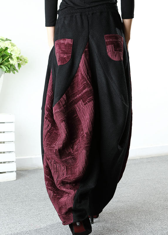 Stylish Black Patchwork Red Asymmetrical Design Pants Winter
