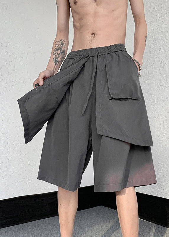 Stylish Black Patchwork Tie Waist Wide Leg Pants Summer