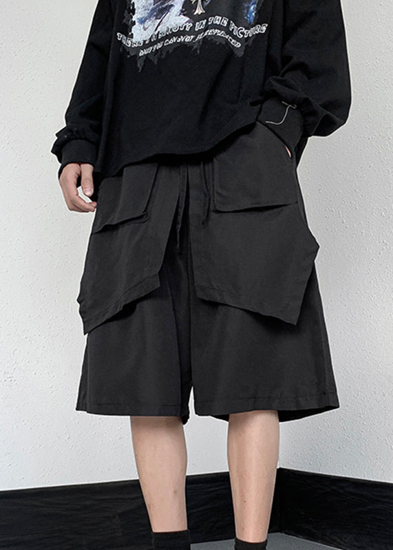 Stylish Black Patchwork Tie Waist Wide Leg Pants Summer