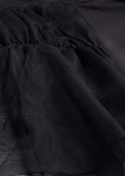 Stylish Black Patchworktulle Asymmetrical Design Wide Leghot Pants Trousers