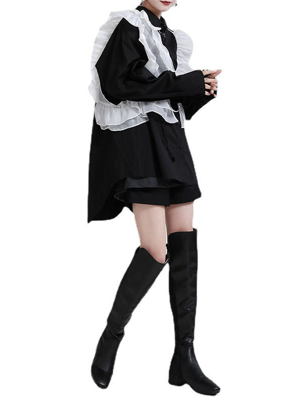 2025 Royal Blue Ruffles Asymmetrical Shirt Dress-Limited Stock