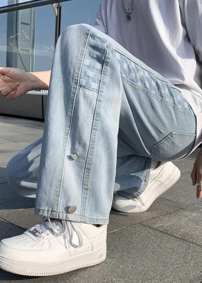 Stylish Black Pockets Patchwork Denim Pants Trousers Fall