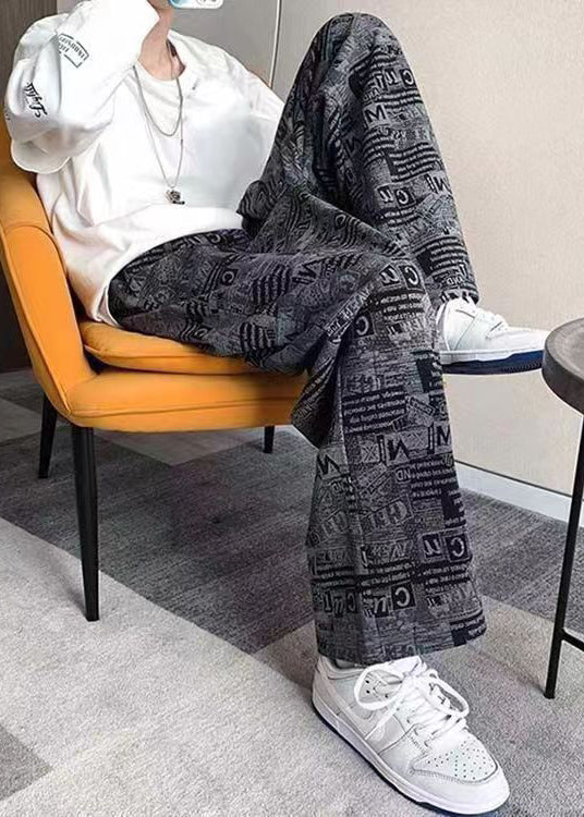 Stylish Black Print Pockets Cotton Pants Fall