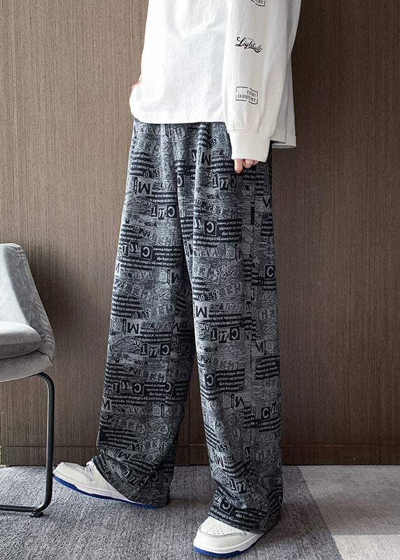 Stylish Black Print Pockets Cotton Pants Fall