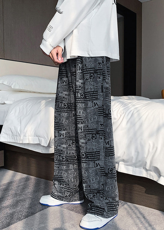 Stylish Black Print Pockets Cotton Pants Fall