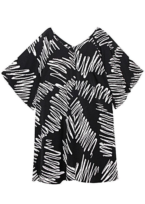 Stylish Black Print V Neck Summer Vacation Dress