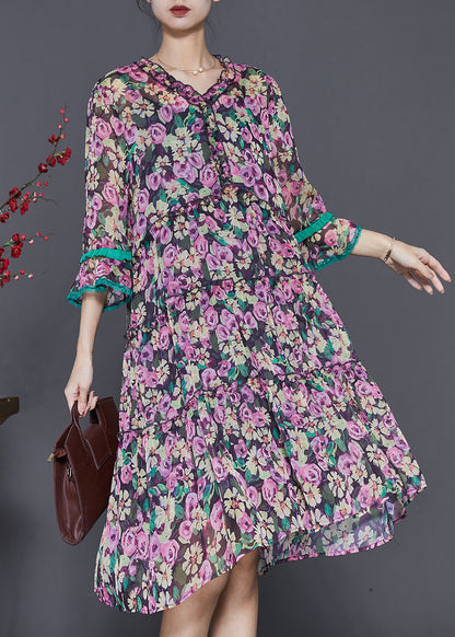 Stylish Black Ruffled Chiffon Dress Summer