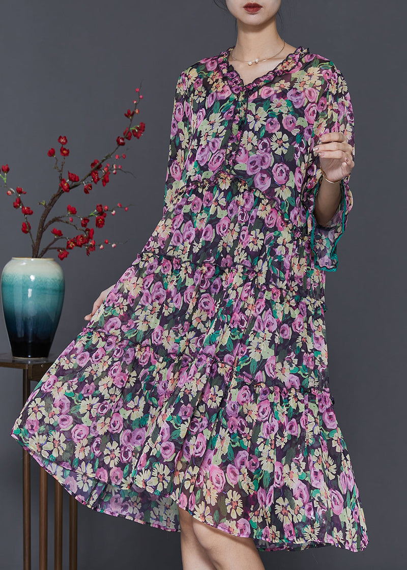 Stylish Black Ruffled Chiffon Dress Summer