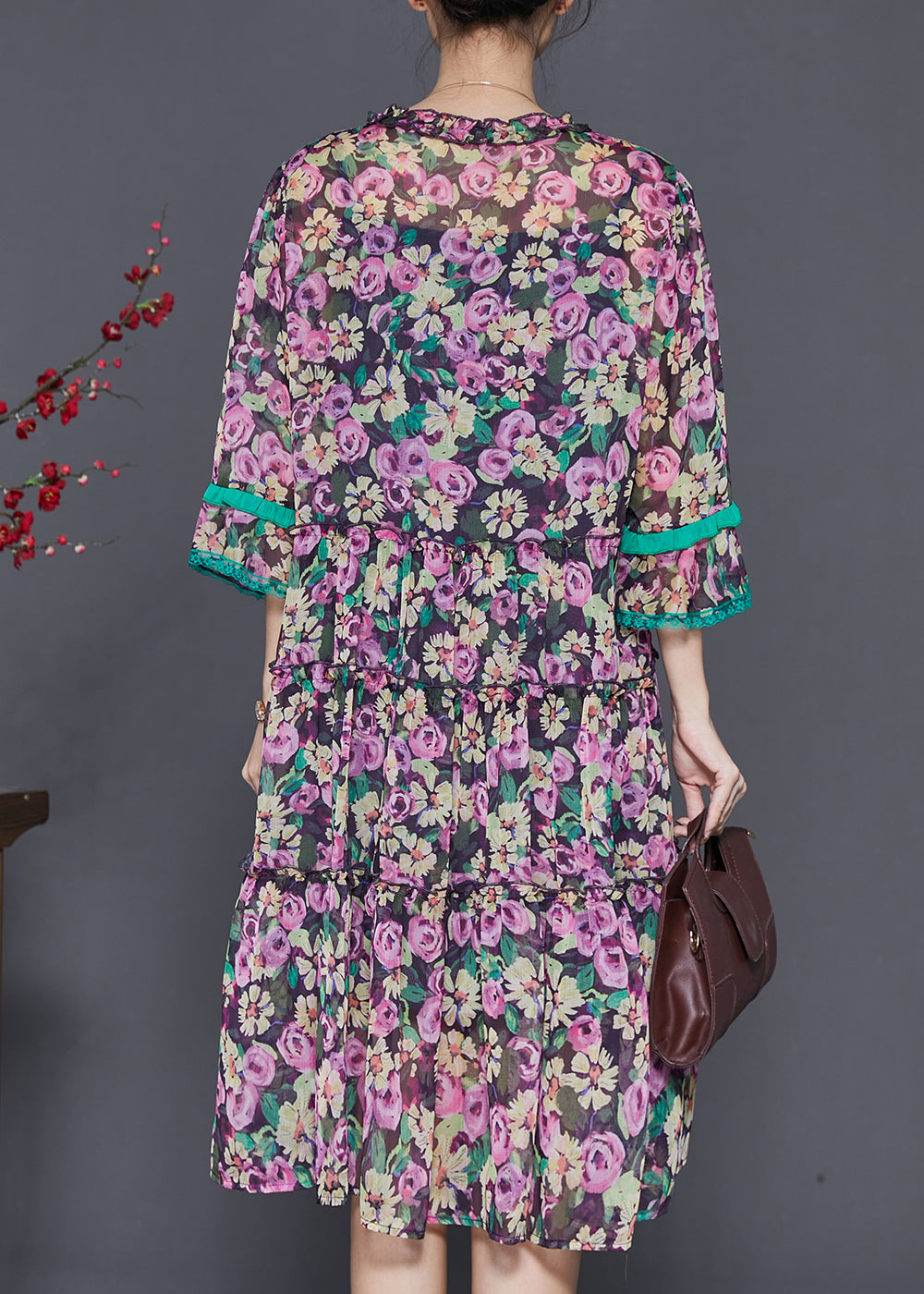 Stylish Black Ruffled Chiffon Dress Summer