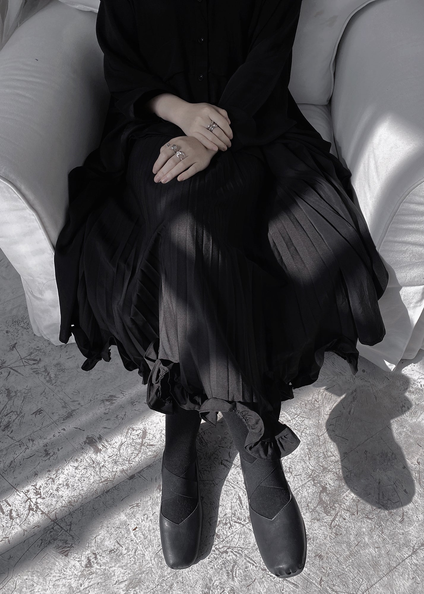 Stylish Black Ruffled Patchwork a Line Skirt Fall