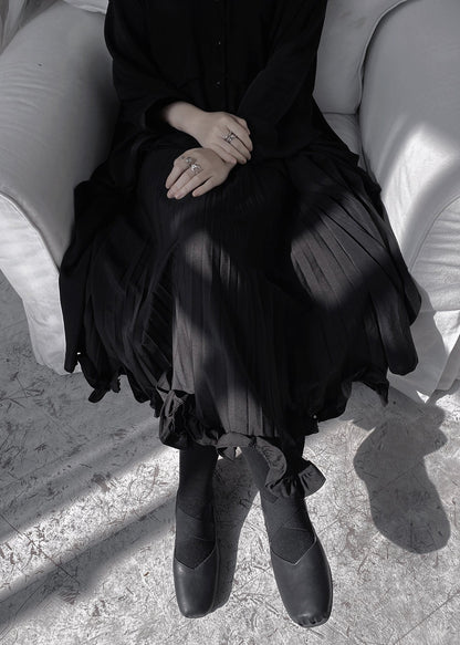 Stylish Black Ruffled Patchwork a Line Skirt Fall