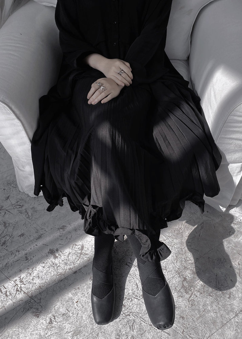 Stylish Black Ruffled Patchwork a Line Skirt Fall