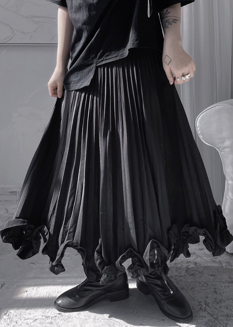 Stylish Black Ruffled Patchwork a Line Skirt Fall